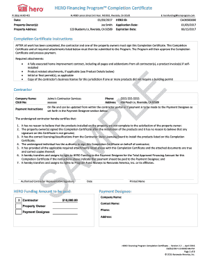 HERO Financing Program Completion Certificate