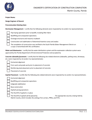 Engineer's Certification of Construction Completion