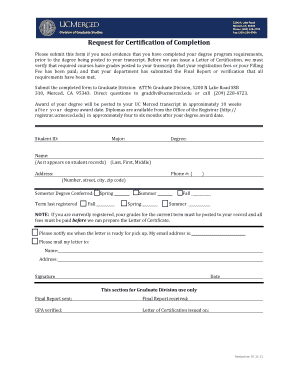 Request for Certification of Completion