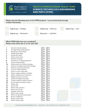 Youth Apprenticeship STEM Skills Form