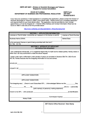 Florida ABT-6007 License Cancellation Request