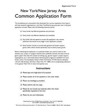 New York/New Jersey Area Common Application Form