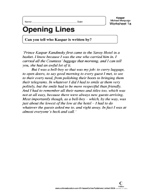 Kaspar Reading Worksheet