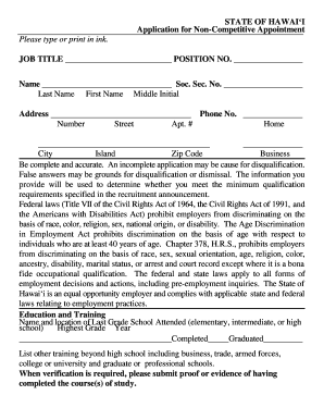 Hawaii Non-Competitive Job Application