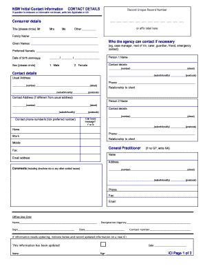 NSW Initial Contact Information Form