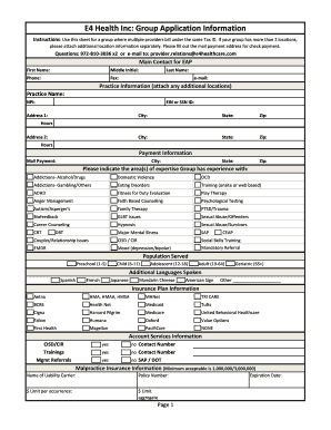 E4 Health Inc Group Application Information