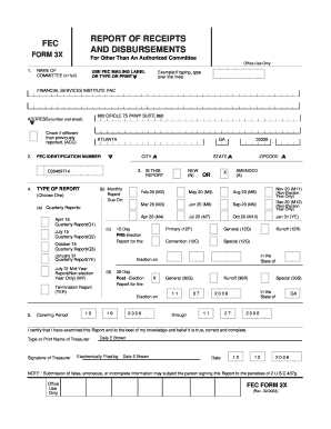 FEC Form 3X Report of Receipts and Disbursements
