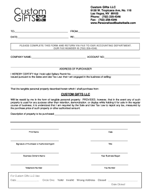 Resale Certificate Form
