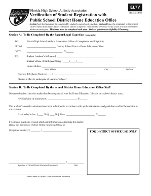 Florida High School Athletic Association Verification Form