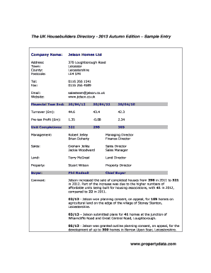 UK Housebuilders Directory Order Form