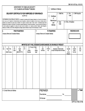 US Customs and Border Protection Certificate of Delivery