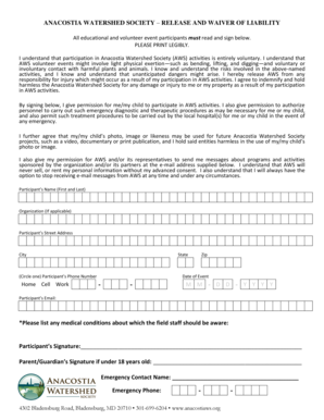Anacostia Watershed Society Release and Waiver of Liability