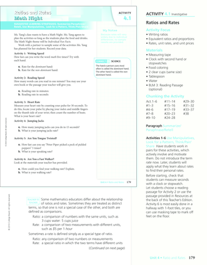 Ratios and Rates ACTIVITY 41 Math Night 4