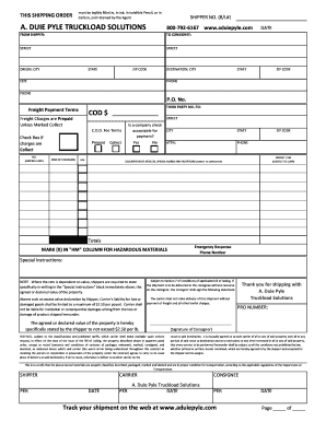 A Duie Pyle Shipping Order Form