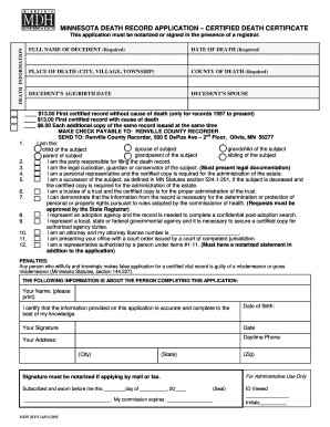 Minnesota Death Record Application