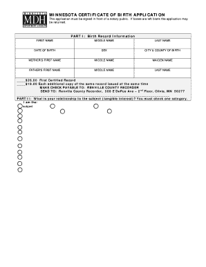 Minnesota Birth Certificate Application