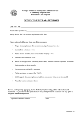 Georgia Non-Income Declaration Form