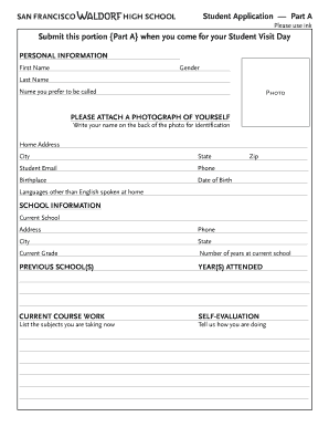 Student Application Form Part A