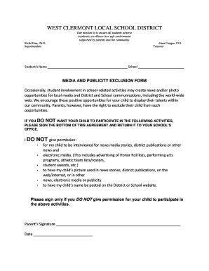 Media and Publicity Exclusion Form
