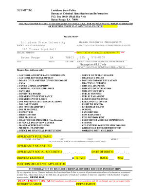 Louisiana State Background Check Request Form