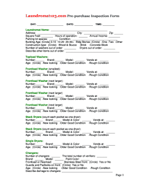 Laundromat Pre-purchase Inspection Form