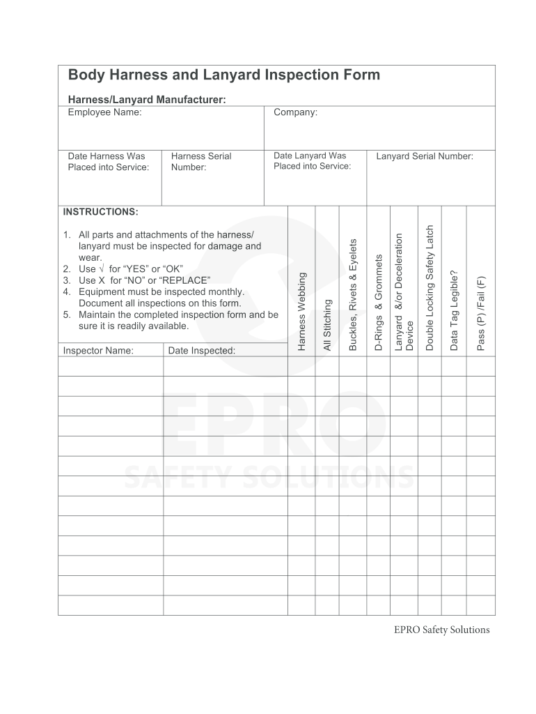 Harness Inspection Form Pdf Fill Online, Printable, Fillable, Blank