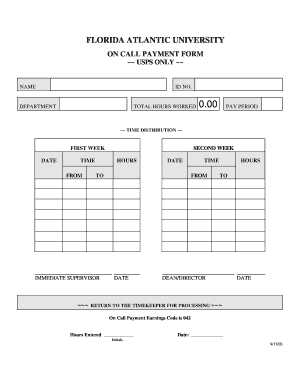 Florida Atlantic University On Call Payment Form