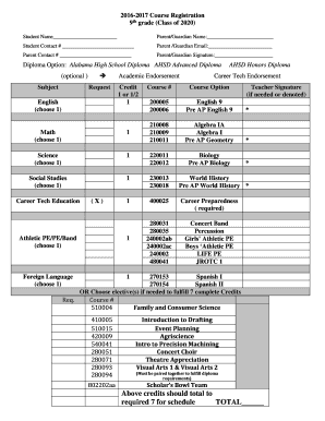 Alabama High School Course Registration Form