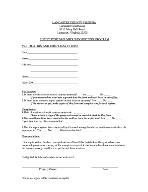 Septic System Pumpout/Inspection Verification Form