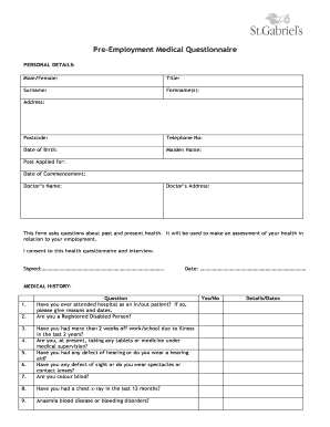 Pre-Employment Medical Questionnaire