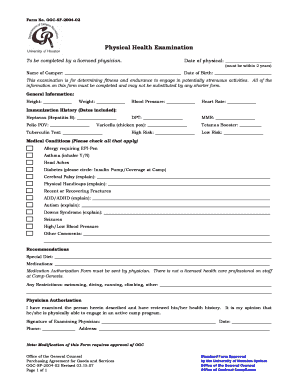 Camp Physical Health Examination Form