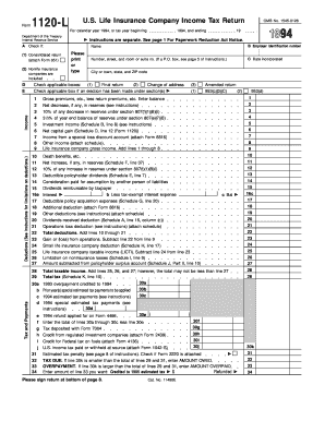 US Life Insurance Company Income Tax Return Form 1120-L
