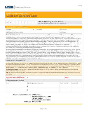 Health Savings Account Signature Card