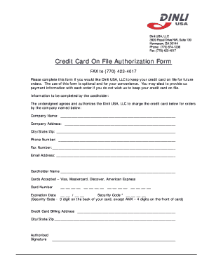 Credit Card On File Authorization Form