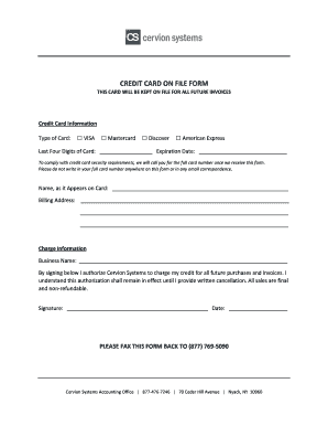 Credit Card On File Authorization Form