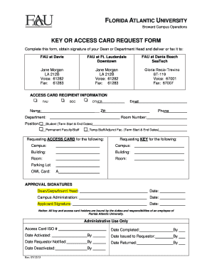 Florida Atlantic University Key or Access Card Request Form