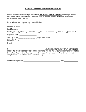 Credit Card on File Authorization