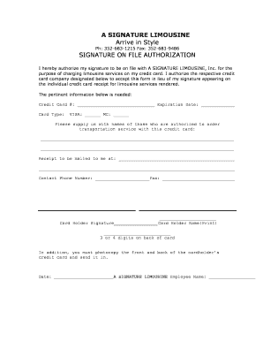 Signature Limousine Credit Card Authorization