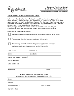 Signature Furniture Rental Credit Card Verification Form