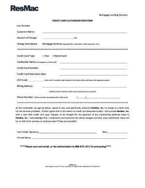 Credit Card Authorization Form for Mortgage Services