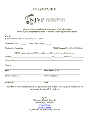 Pet Sympathy Card Donation Form