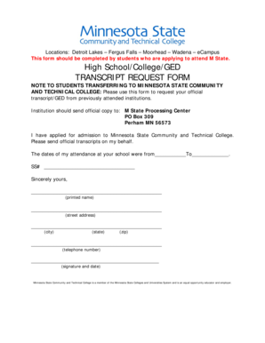 Minnesota State Transcript Request Form