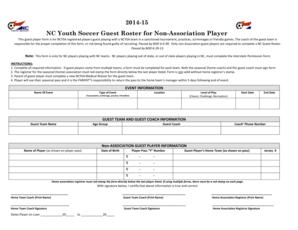 NC Youth Soccer Guest Roster for Non-Association Player