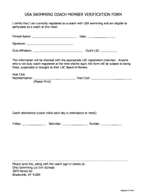 USA Swimming Coach-Member Verification Form