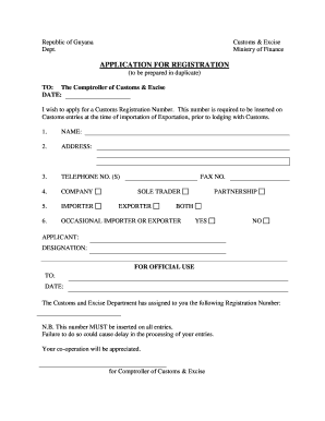 Guyana Customs Registration Application