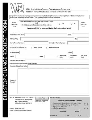 Bus Stop Change Request Form