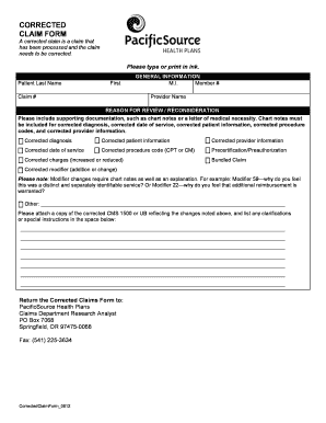 Corrected Claim Form