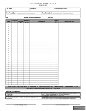 Exeter Unified School District Time Card