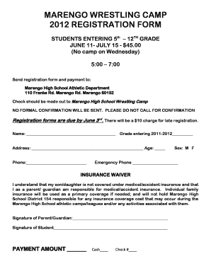 MARENGO WRESTLING CAMP 2012 REGISTRATION FORM