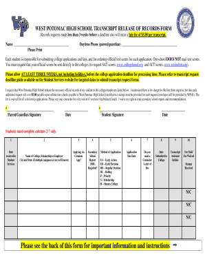 Application for transcript sample letter pdf - WEST POTOMAC HIGH SCHOOL TRANSCRIPT RELEASE OF RECORDS FORM - fcps